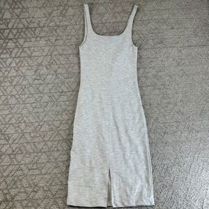 ZARA TRF Grey Ribbed Knit Midi Dress With Side Slit‎ Size Medium